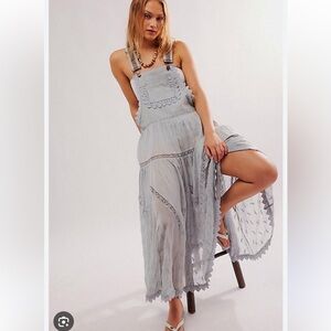 Free People Trails End Lace Crochet Vintage Overalls Maxi Dress Skirtall